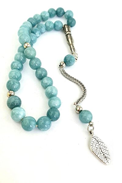 OSESHOP سبحة من الحجر الطبيعي بتصميم إيمامي من الفولاذ الأكوامارين