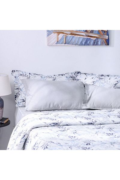 Danube Home طقم لحاف سوبر كينج من بليس، ٦ قطع، ٢٦٠ × ٢٦٠ سم، رمادي/أزرق | قطن/فيسكوز - ١٨٠ خيطًا