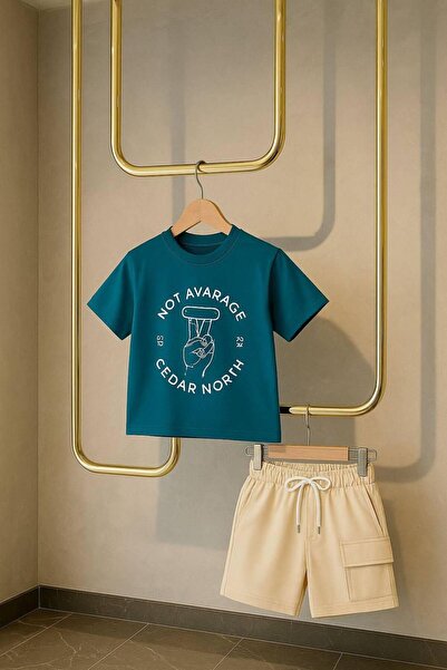 Rainbow Erkek çocuk lacivert tshrt ve bej rengi yandan cepli şort