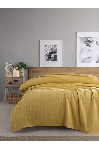 Sevim Double Waffle Pike 210X230Cm, 100% Cotton, Honeycomb Design, Mustard