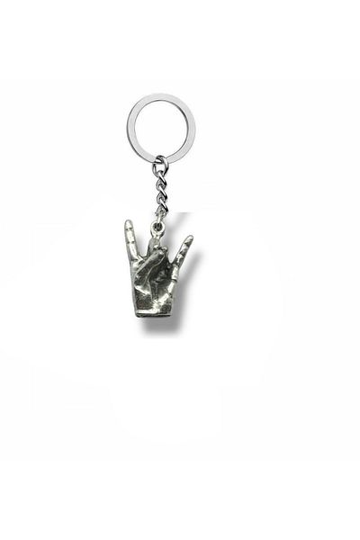 Herşey Nota Wolf Spirit – Unisex Metal Keychain with Hand Figured Wolf Sign