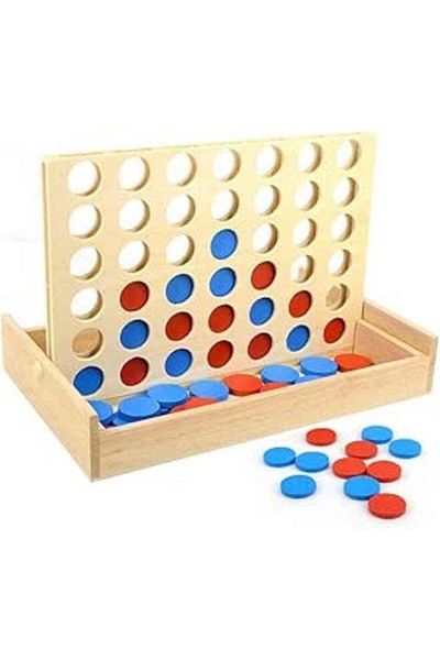 Toybox ألعاب عائلية خشبية كلاسيكية مكونة من 4 ألواح، لعبة أربعة في صف واحد