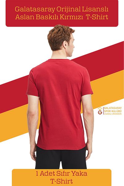 Galatasaray Original Licensed Lion Printed Red T-Shirt