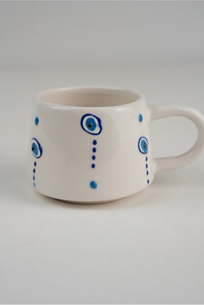 birgibazaar El Yapımı Nazar Boncuklu Çini Seramik Bardak – 150 ml Kahve/Çay K...