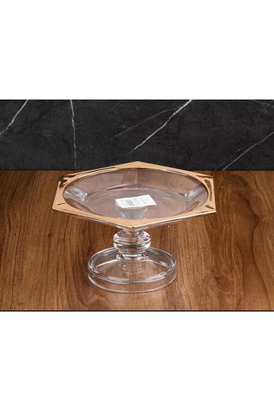 TOHFAT-AL MAIDAH Hexagonal dessert plate with a golden base