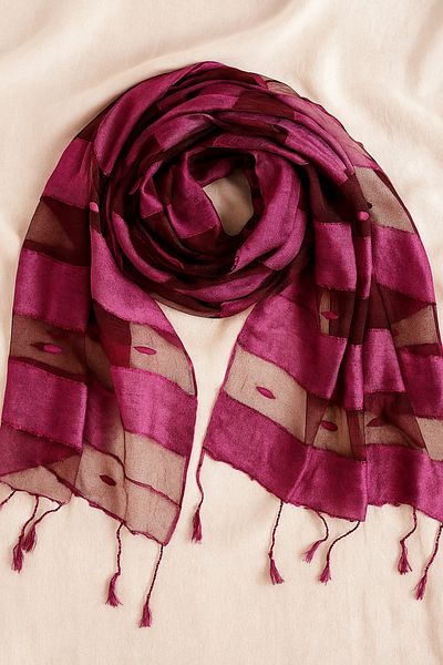 Hazard Red Striped Transparent Shawl