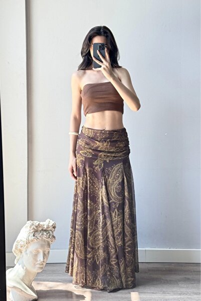 Eka Women's Brown Zippered Lined Skirt 1040-1118