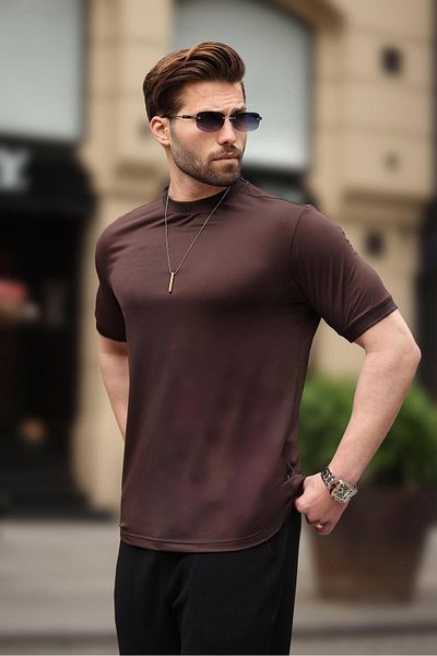 Madmext Ανδρικό μπλουζάκι Bitter Brown Crew Neck Basic E7129