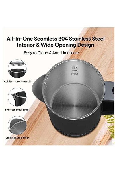 fulina Electric Kettle, Stainless Steel Hot Water Boiler, Portable Teapot for Boiling Water, 600W Coffee Ke