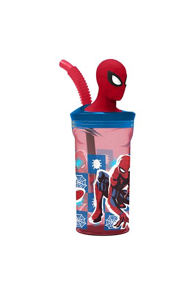Stor 3D Figurine Spiderman BPA-Free Plastic Tumbler with Straw Red and Blue 360ml