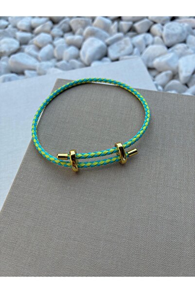 Hedef Bijuteri Colorful adjustable steel detailed knitted rope bracelet