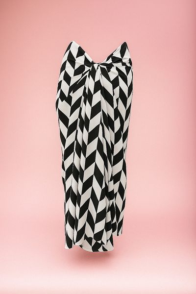 pistore Black and White Zigzag Patterned Long Pareo Satin Does Not Show Underwear Women's Beach Dress New Season