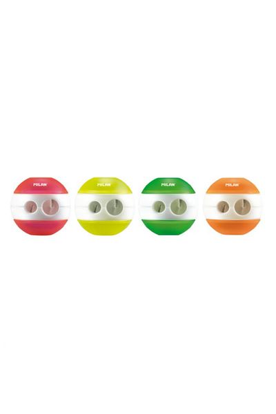 Milan Fluo Mechanical Double Pencil Sharpener With Container, Plastic