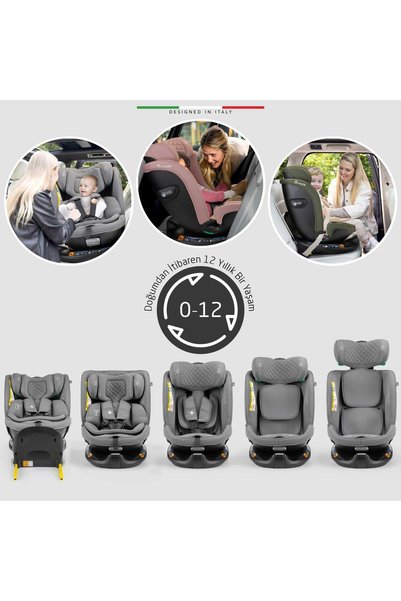 Elele RitornoFix 360° Dönen I-Size Oto Koltuğu İsoFix 40-150 CM 0-36 KG Gri