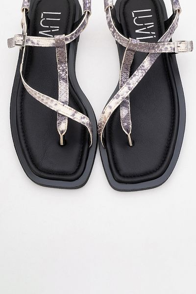 LuviShoes Jamie Black and White Patterned Genuine Leather Women's Flip Flop Sandals