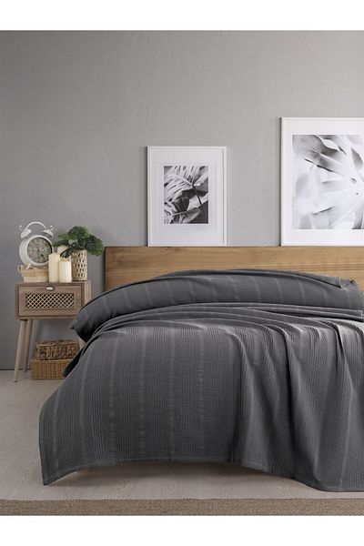Sevim Double Waffle Pike 210X230Cm, 100% Cotton, Honeycomb Design, Anthracite