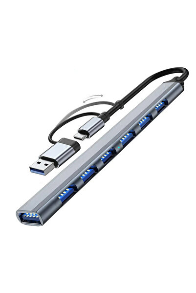MMP SHOP Macbook Pro Air Uyumlu Type-C 8in1 Dönüştürücü Çoklayıcı 7 Usb Girişli