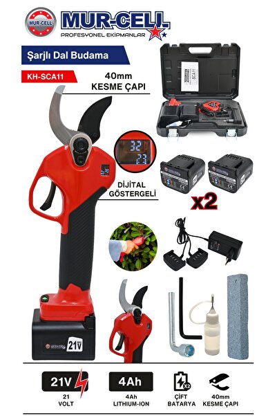 Mur-Cell KH-SCA11 Dijital Göstergeli Çİft Bataryalı Makas ÇApı 40mm 21V 4Ah Şarjlı Dal Budama Makası