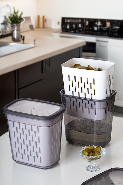 FERAH PLASTİK Spacious Plastic Storage Container Set with Strainer Bowl – with Lid, Pickle Storage Box – Bpa Free