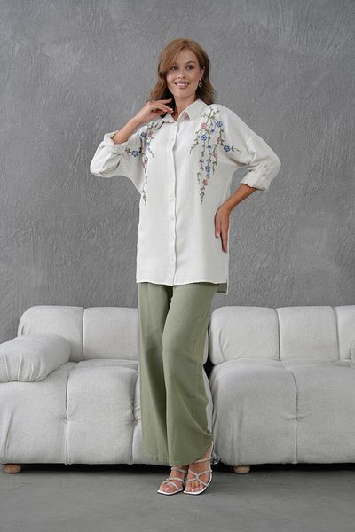 BURRASCA Embroidered Stone Linen Shirt
