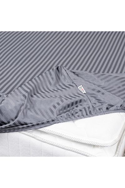 Bed N Home SA Fitted bed sheet set,100%Egyptian cotton, 350TC, Stripe, 1cm, Gray ,2pillowcases. 160x200cm