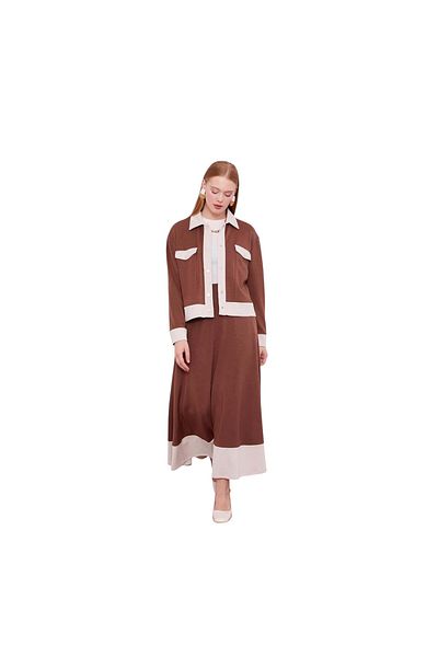 Levidor Women's Shirt Collar Snap Fastener Combed Cotton Skirt Suit 130993