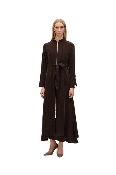 MISS DALIDA Brown Pocket Quilted Long Cupro Jacket T25Y-8006