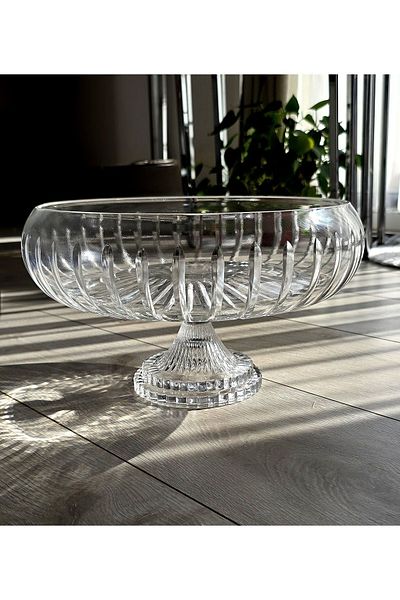 devigo Cut Crystal Round Footed Presentation Bowl 24 cm Salad Presentation Bowl