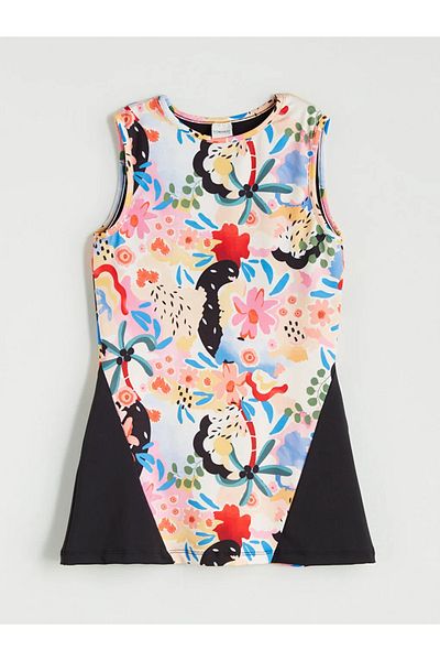 LC Waikiki Lcw Crew Neck Flower Pattern Sleeveless Girls' Hijab Swimsuit Set