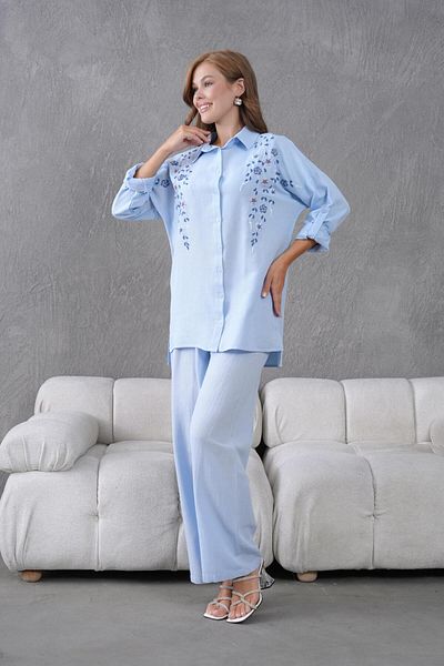 BURRASCA Embroidered Stone Linen Suit