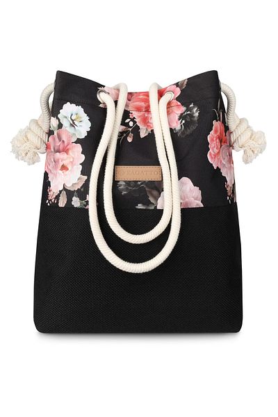 zagatto Geantă de umăr elegantă cu imprimeu floral pentru femei – material textil negru, spațioasă, format A4, perfectă pentru utilizare zilnică