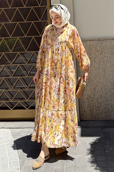 Tesettür Diyarı Women's Summer Cloth Tril Tril Floral Shirt Dress
