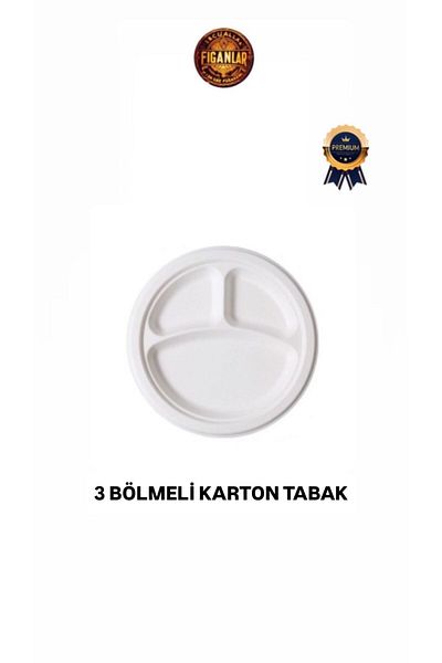 figanlar ambalaj 3 Compartment White Cardboard Plate 26cm 3 Compartment Cardboard Plate Heat Resistant 50 Pieces