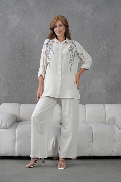 BURRASCA Embroidered Stone Linen Suit