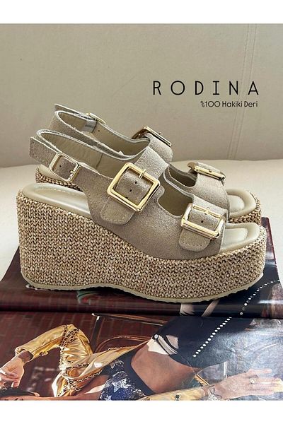 Zuum Sandale Rodina 100% piele naturală și piele de căprioară cu toc pană pentru femei - piele de căprioară bej
