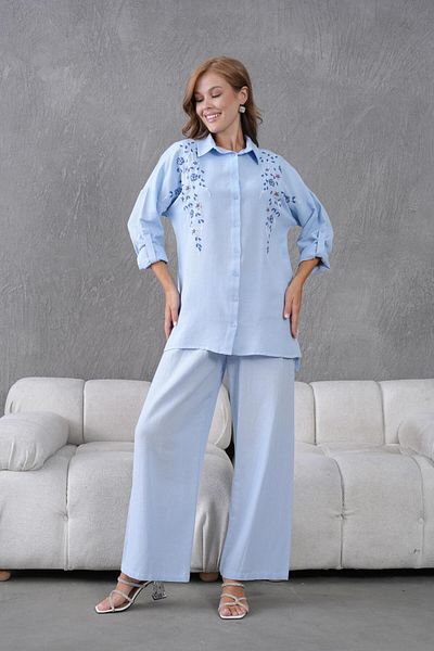 BURRASCA Embroidered Stone Linen Suit