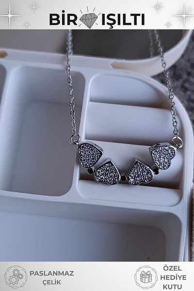 Birmem Women's Silver Color Steel Magnet Openable and Closeable Four Heart Clover Luck Necklace