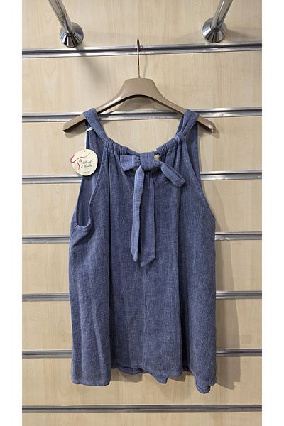 Park Moda Λινό μπλούζα με μηδενικό μανίκι με δέσιμο στην πλάτη