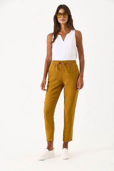VENA Alian Waist Elastic Linen Beach Trousers - Copper
