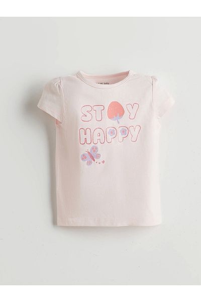 LC Waikiki Lcw Baby Pink Baby Girl Printed T-Shirt and Capri Leggings 2-Pack