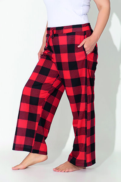 ModaLeaf Women's Plus Size Red Color Plaid Pattern Loose Bottom Home Wear