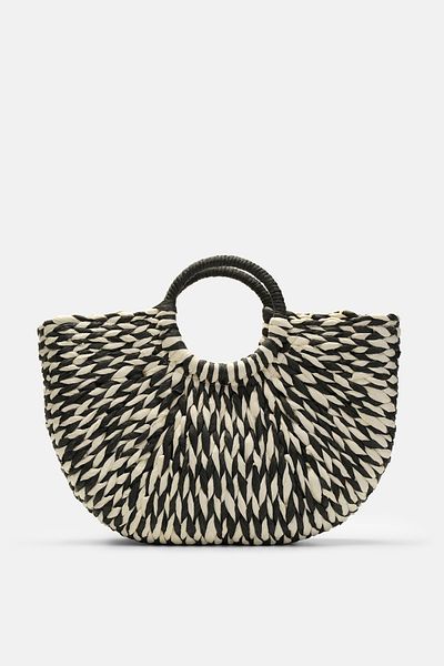 mathilda store Women's Black Patterned Straw Handbag