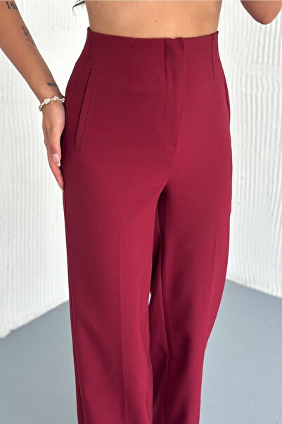 FEMELLE Women's Burgundy Buttoned Trousers Vest Bottom Top Set