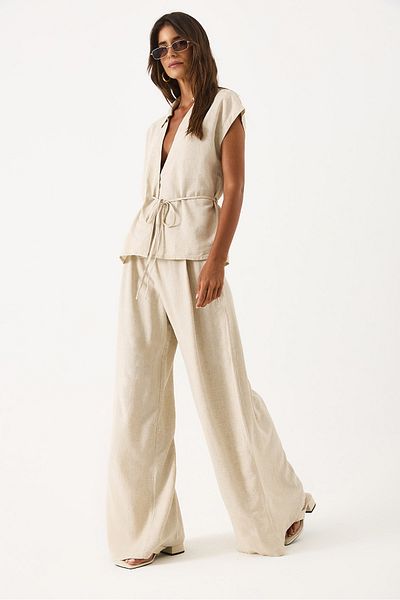 VENA Wide Leg Drape Pants - Naturel
