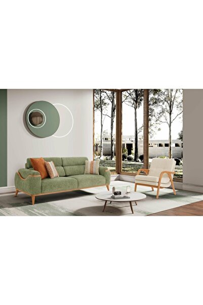 Yuvaset Home Efes Ahşap Ayaklı 3+3+1 Koltuk Takımı