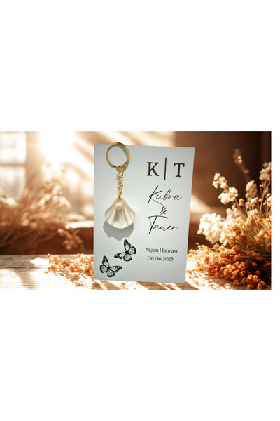 TREND 10 Adet Kartlı Ve Jelatinli Istiridye Inci'li Anahtarlık Söz, Kına, Nikah, Nişan Ve Isteme Hediyelik