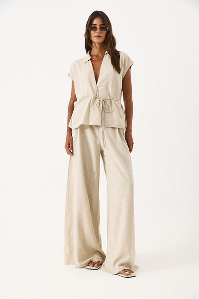 VENA Wide Leg Drape Pants - Naturel