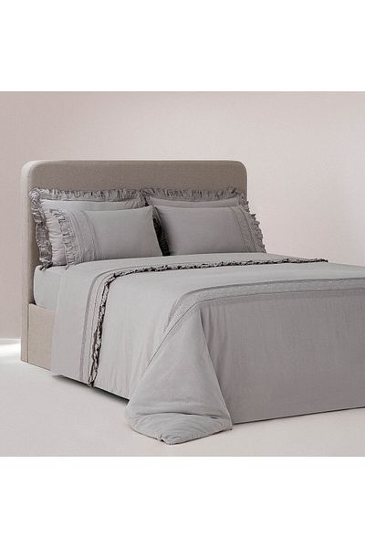 Ecocotton Adelya Battal Size Duvet Cover Set 100% Organic Cotton Linen Embroidered Gray 240X220 cm