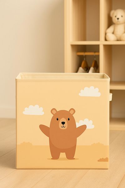 HomyJRs Cloud and Bear Patterned Lidless Multi-Purpose Organizer Toy Storage Box 30X30X30