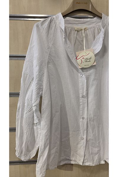 Park Moda Italian Cotton Shirt with Lace Sleeves